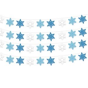 Set of 8, Blue and White Snowflake Garland